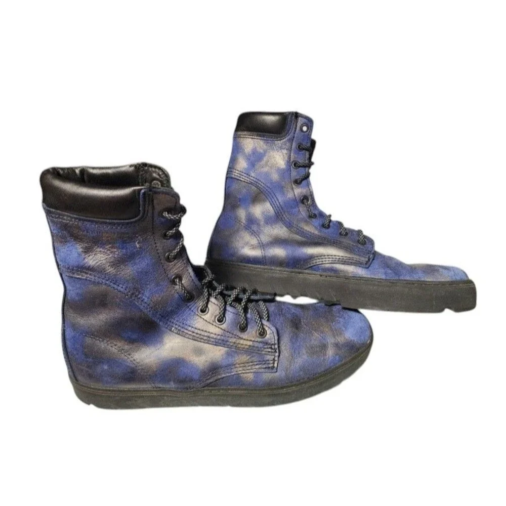 Wolverine 1000 Mile Combat Boots Blue Camo Abstract Size 11D Leather Limited Ed.